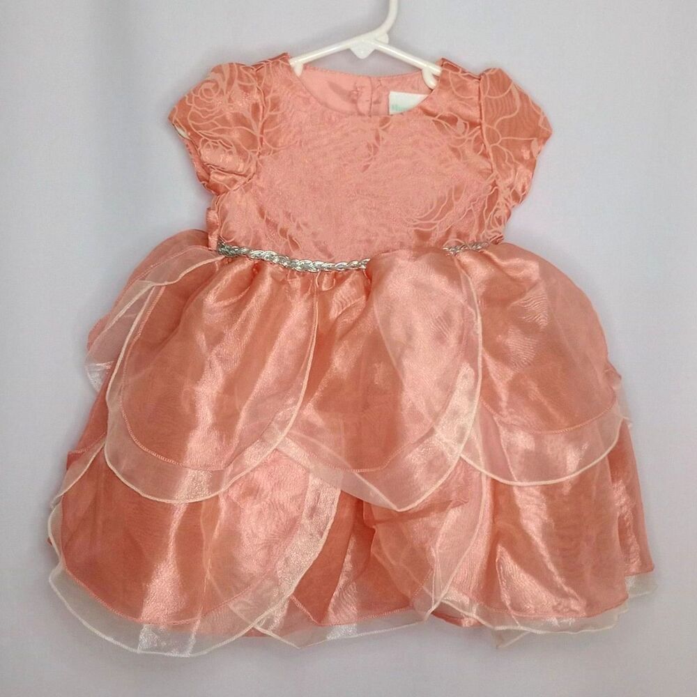 Nannette Baby Tulip Dress Short Slv Tulle Layer Peach Toddler Infant Girls 12 mo